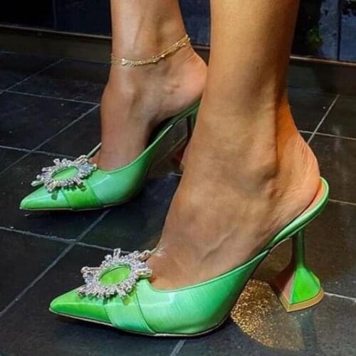 Autumn and Winter New SUNFLOWER Rhinestone Snowflake Buckle High Heel Shoes Wine Cup Heel Pointed Toe Pumps Slippers for Women