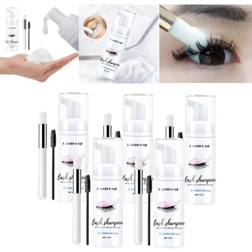5pcs Eyelash Extension Shampoo 50ml Salon Mousse Foam Cleanser Eyelash Extensions Brush Shampoo Kit Eye Lash Cleaning Foam