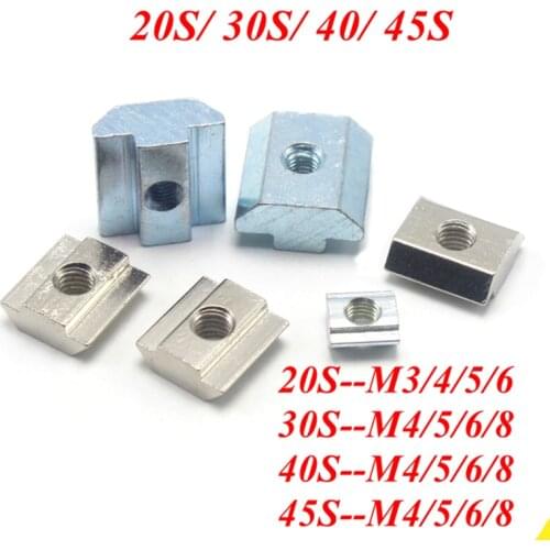 100/20pcs M3 M4 M5 M6 T Block Square nuts T-Track Sliding Hammer Nut for Fastener Aluminum Profile 2020 3030 4040 4545 Series