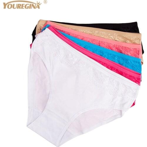 Underwear Woman Panties Cotton Mid Rise Women Plus Size Lace Briefs Intimates Lingerie for Ladies 6 pcs/lot