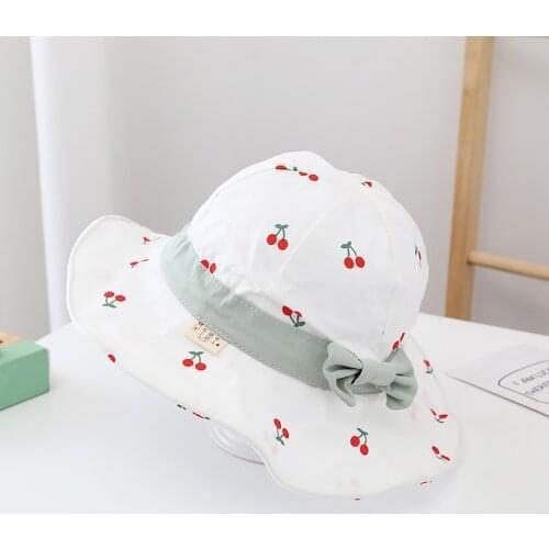 Cherry Fruit Printed Kids Hats Toddler Baby Boys Girls Bucket Hat Foldable Fishermans Hat Outdoor Sunshade Children Sun Cap