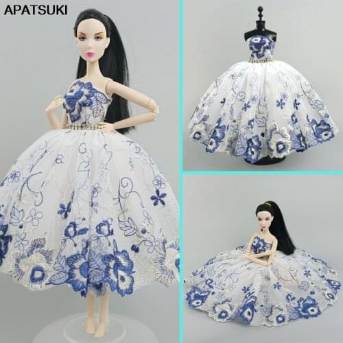 High Quality Blue Fashion Ballet Dress For Barbie Doll Outfits 1/6 Dolls Accessories Rhinestone Clothes 3-layer Skirt Party Gown