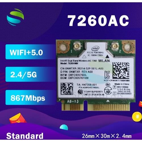 WIFI For intel Dual Band Wireless-AC7260 7260HMW 7260AC 7260HMWAC 867Mbps+bluetooth4.0 half Mini PCI-eWireless wifi card
