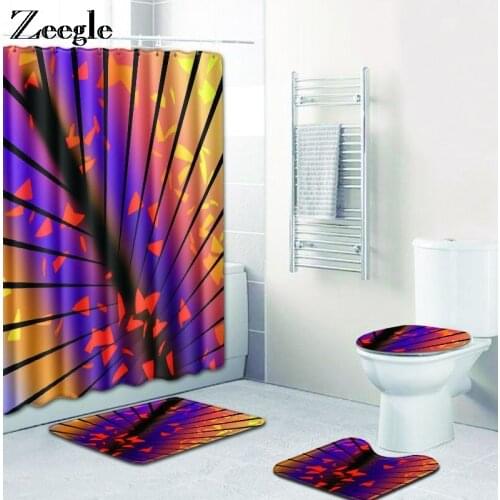 Zeegle Bath Mat Set with Waterproof Shower Curtain Toilet Seat Cover Mat Non-Slip Soft Floor Mat Rug Bathroom Set with Hooks