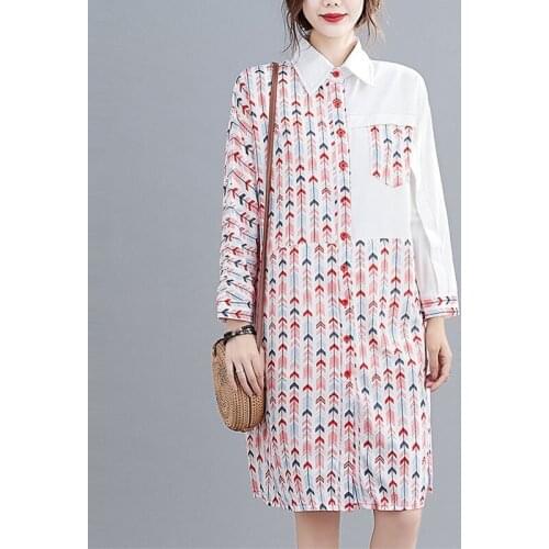 Ladies Elegant Long Shirts New 2021 Spring Korean Style Patchwork Print Turn-down Collar Loose Women Casual Tops Shirt S3028