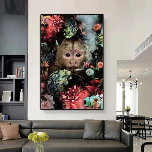Animal Posters Funny Smoking Monkey Canvas Art Oil Paintings Room Decoration Wall Art Picture Prints Modern Home Bedroom Decor