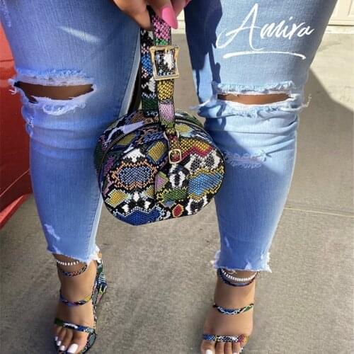 Female Lady Bags Snake Multi Colors Handbags Womens Colorful Print Mini Handbags Ladies Hand Bag Casual Circular Bag