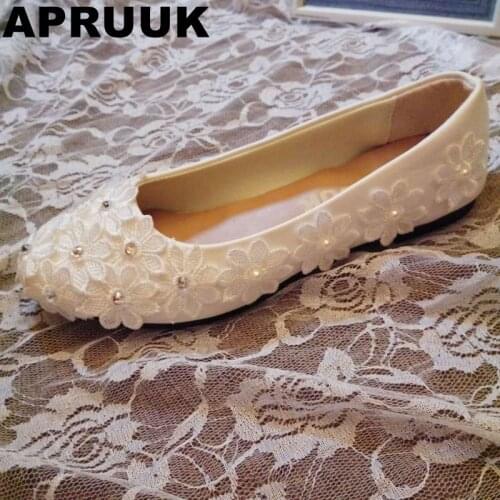 Ballet flats white lace wedding shoes flat heel handmade lace flowers with silver diamond flats women wedding princess flats