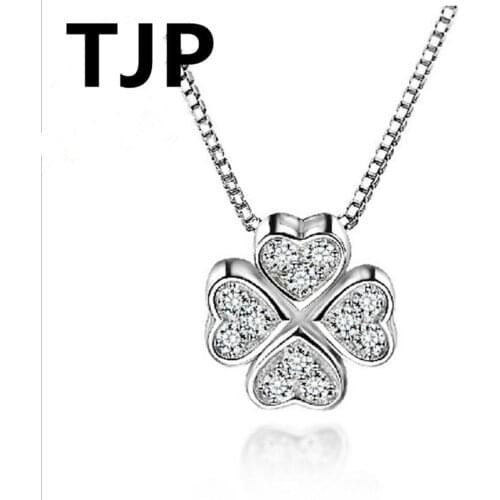 TJP Lovely Clover Crystal Female Choker Neacklace Jewelry Fashion 925 Sterling Silver Pendants Necklace For Women Wedding Gift