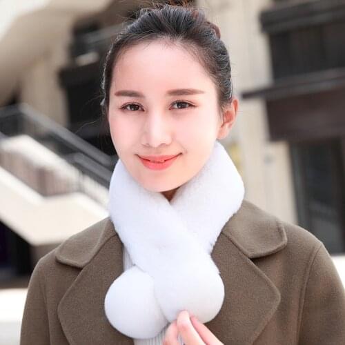 Lantafe Fur Scarf Women Scarf Rex Rabbit Fur Short Style Ball Ornament Winter Ladies Scarf Comfortable Fashion Neck keep Warm