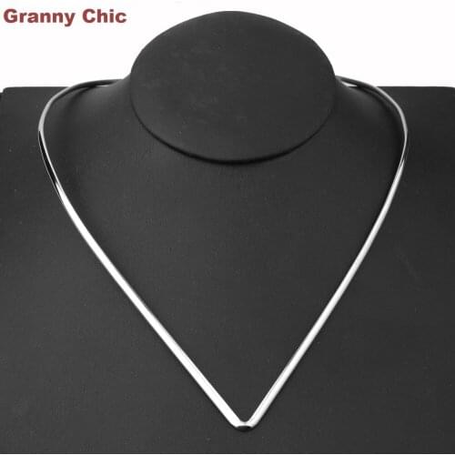 Granny Chic Jewelry for Women Simple Fashion Silver Tone Stainless Steel V Choker Collar Necklace