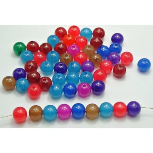 100 Mixed Color Acrylic Smooth Round Beads 10mm Imitation Jade