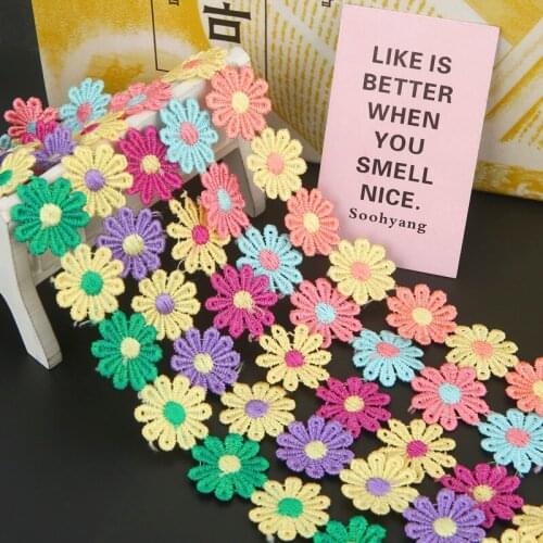 2 yards 25mm Embroidered Daisy Lace Trim Fabric Ribbon DIY Clothes Accessories Sewing Craft diy Handmade Material