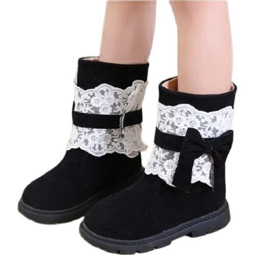2021 Fashion Bow Suede Lace ChildrenS Boots Winter Kids Shoes Sneakers Girl Snow Warm Plush Boots 3 4 5 6 7 8 9 10 11 12 Years