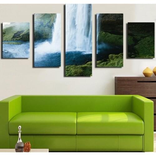 5PCS waterfall hills rocks modern Wall art oil Painting Home Decorative Art Picture Paint on Canvas Print