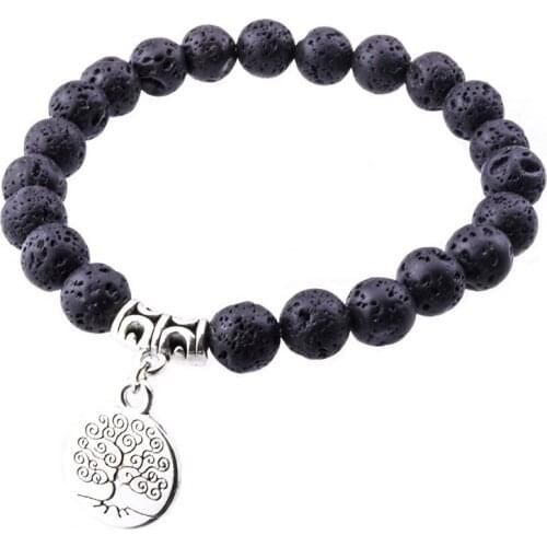 8mm Black Volcanic Lava Stone Opal Beads Essential Oil Perfume Diffuser Bracelet for women jewelry