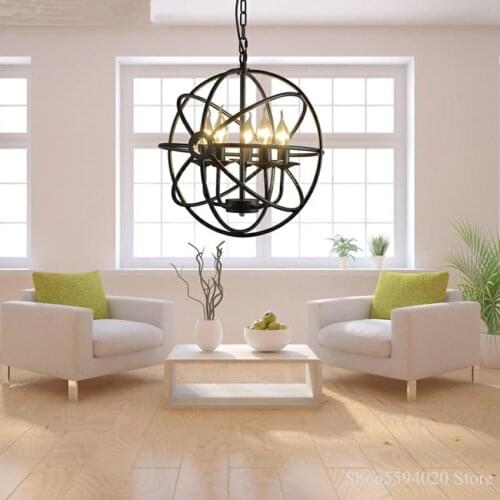 American Retro Iron Chandelier Lighting Nordic Loft Pendant Lamp Living Room Bedroom Hanging Lamp Iron Lamp Body Loft Decor