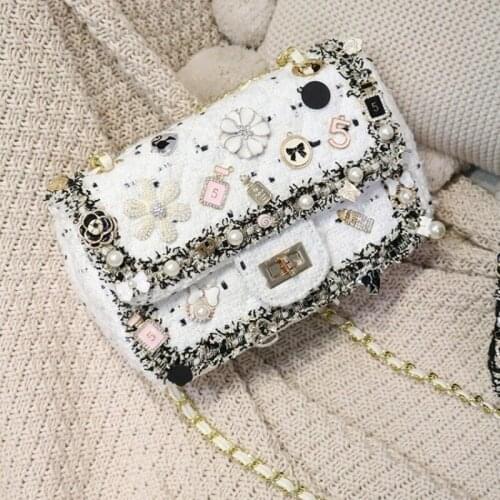 Designer Diamonds Women Brand Flap Shoulder Bag Tassels Tweed Sling Chain Crossbody Messenger Bags Office Ladies Flowers Handbag