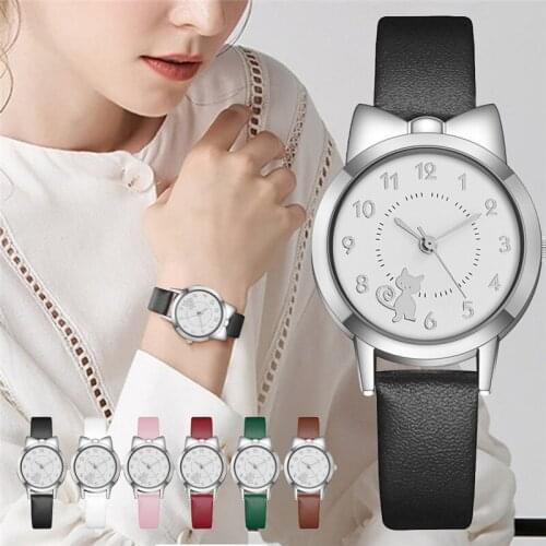 2021 Hot Selling Sale Ladies Watch Bow Cat Digital Childrens Watch Student Kids Girl Watch Fashion Leather Quartz Female Watch