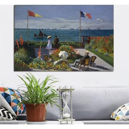 Claude Monet Impression Garden Sainte Adresse Landscape Posters and Prints Canvas Painting Modern Wall Picture for Living Room