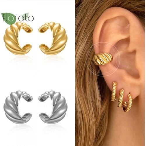 1PC Clip-On Ear Clip Retro Sea Spiral Brass/24k Gold-Plated Cuff Earrings for Women Twisted European And American Fine Jewelry