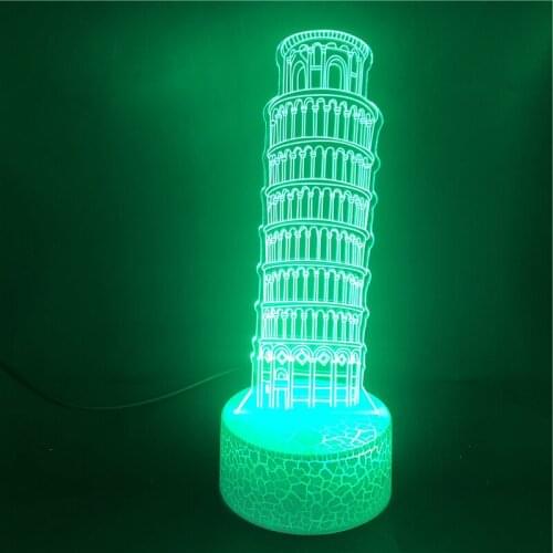 Creative Night Light 3d Acrylic Home Decorative Lamp The Leaning Tower Of Pisa With Lava Base 16 Colors