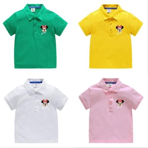 Disney Summer Kids Clothes Cartoon Bow Tie Minnie Mouse Printed Teenagers Short Sleevepolo Shirts Casual Little Girls Costume