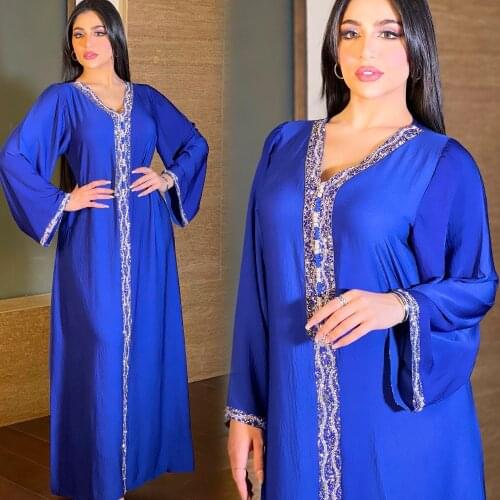 Fashion Diamond Muslim Dress Women Dubai Arab Abaya Duabi Arabic Turkey Moroccon Kaftan Islamic Clothing India Gown Robe Abayas