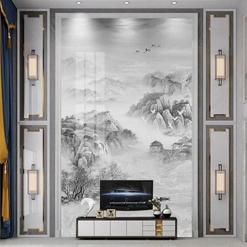 Custom Any Size Mural Wallpaper Chinese Style 3D Marble Artistic Landscape Living Room Hotel Entrance Background Wall Painting