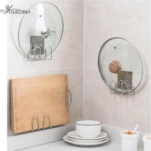 OYOURLIFE Wall Mounted Stainless Steel Pot Lid Holder Multi-function Cutting Board Pan Cover Sponge Holder Kitchen Cooker Stand