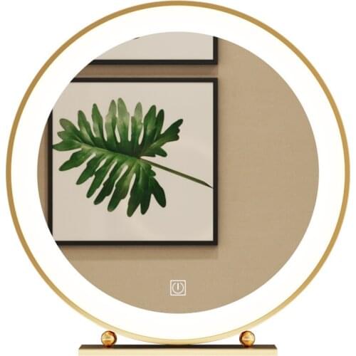 Nordic golden smart led cosmetic mirror hotel bedroom desktop dressing mirror decorative round bathroom mirror with ligh