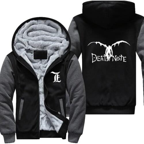 New Winter Jackets and Coats Death Note hoodie Anime Hooded Thick Zipper Men cardigan Sweatshirts USA Size