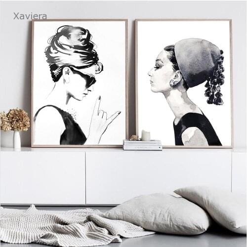 Audrey Hepburn Portrait Canvas Painting Fashion Black and White Posters and Prints Home Decoration Living Room Wall Art Pictures
