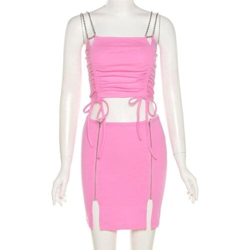 Autumn new style womens solid color slim-fit fashion pleated vest and high-waist skirt two suit