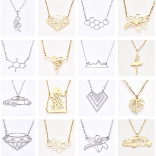 Stainless Steel Necklace Honeycomb Flower Diamond Heart Hollow Pendant Choker Chain For Women Men Party Jewelry Gift Joyas
