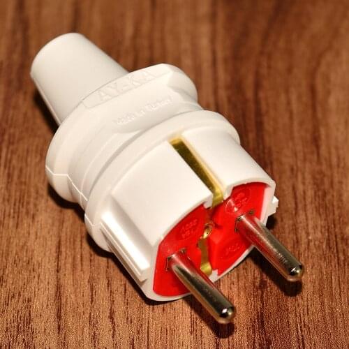 PnpnElectric Ayka White Grounded Male To Male Plug EU 1P + N + GND 16A Plastic IP44 Portable Usage 220 VAC