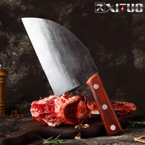 XITUO Professional Chinese Handmade Forged Carbon Steel Chef Kitchen Slicing Knife Cleaver Knife Traditional Cooking Tools