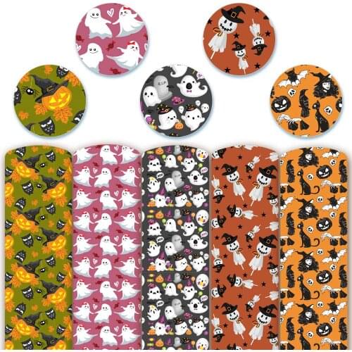 Halloween Faux Leather Sheets Bat Ghost Owl Printed Synthetic Leather Fabric Hair Bows Making DIY Crafts Supplies 22*30cm/A4 1pc