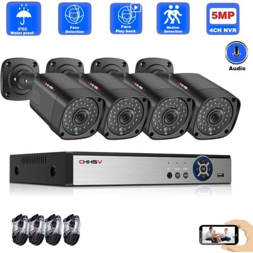 CHHSV H.265 8CH 5MP HD POE NVR Kit CCTV Security System Audio AI IP Camera Outdoor P2P Video Surveillance Set 3TB HDD