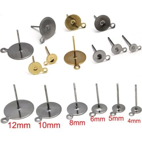 Earring Connectors 4-12 mm Pad Stainless Steel Blank Post Earring Studs Base Pins with Loop Fit Women DIY Earring Jewelry Making