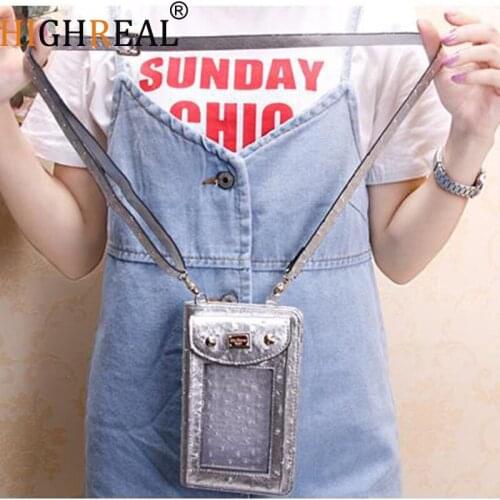 Ostrich Pattern Lady Girl Cell Phone Wallet Genuine Leather Phone Clutch Bags Card Holder Wallet Multifunctional Purse Bags