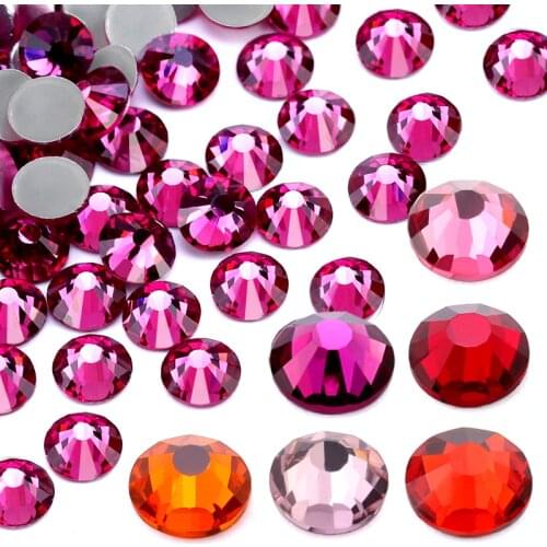 QIAO Red Series Glass Strass Hotfix Rhinestones Iron On Crystal Hot fix Rhinestone For Fabric Garment