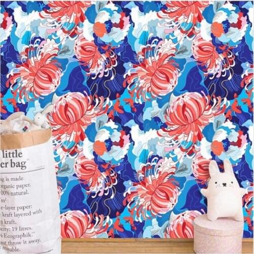 Flower Peel And Stick Modern Floral Wallpaper Pink/Green/Navy Blue/Orange Vinyl Self Adhesive Contact Paper Bedroom Decorative