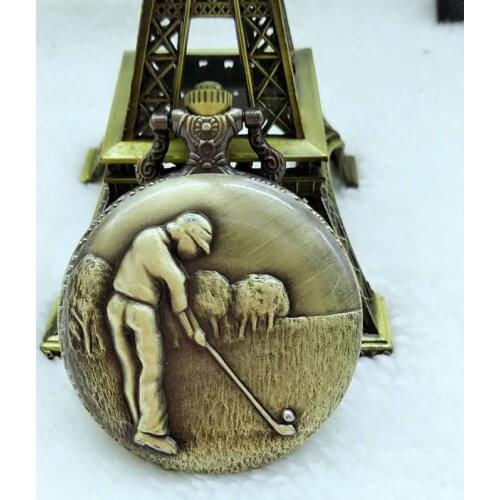 Antique steampunk Vintage Copper Elegant Design Quartz Chain Golf Pocket Watch Gift PM36