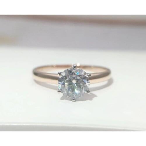 VVS D color 18K gold Au750 round moissanite 1 carat color separation simple female ring