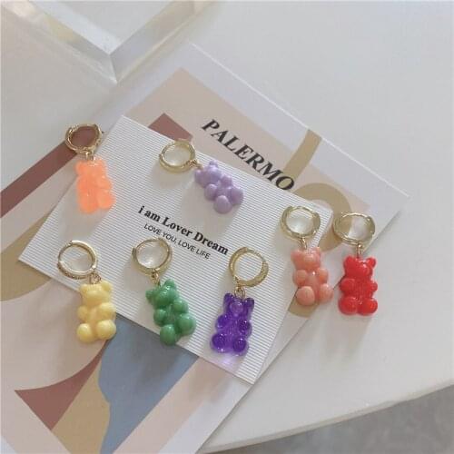 2021 New Bohemia Cute Transparent Resin Colorful Bear Drop Earrings for Women Trend Aesthetic Jewelry One Pair
