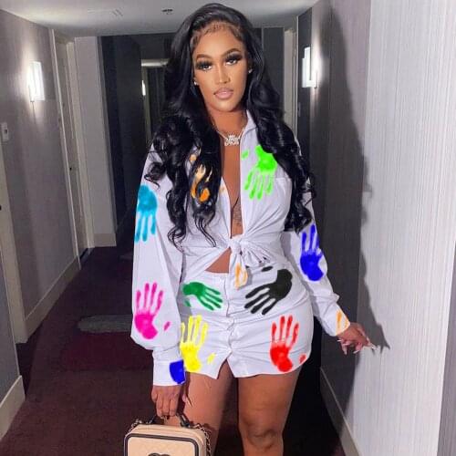 Matching Shorts Sets Fashion Temperament New Exotic Print Y2K Long Sleeve Shirt Female High Waist Slim Shorts Suit 2021 Summer