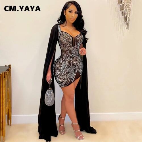 Lemon Gina Women Mini Dress Diamonds Mesh See-through Stretchy Bodycon Dresses Sexy Night Club Party Vestidos Autumn Outfits