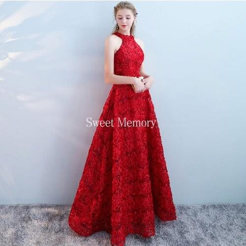 Custom Made Floor Length Red Khaki Halter Evening Dresses Sweet Memory Bride Guest Wedding Party Dress For Women Formal Gown