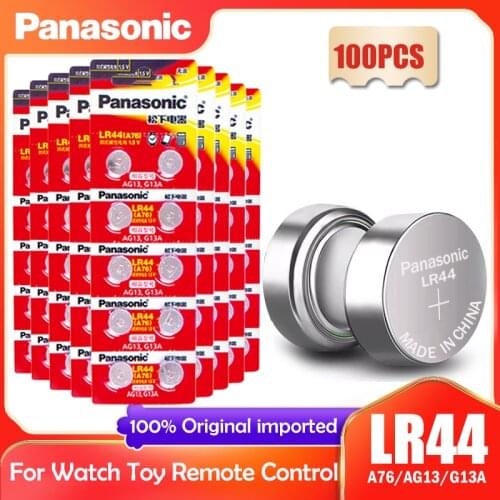 100PCS Panasonic LR44 LR 44 A76 AG13 1.5V Button Cell Coin G13A LR44 LR1154 SR1154 357A SR44 SR44SW SR44W GP76 Toy Watch Battery